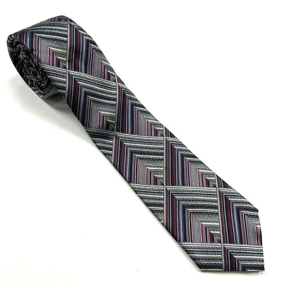 Missoni Silk Necktie Purple Chevron Striped Italy Classic Length Designer Career - Picture 1 of 11